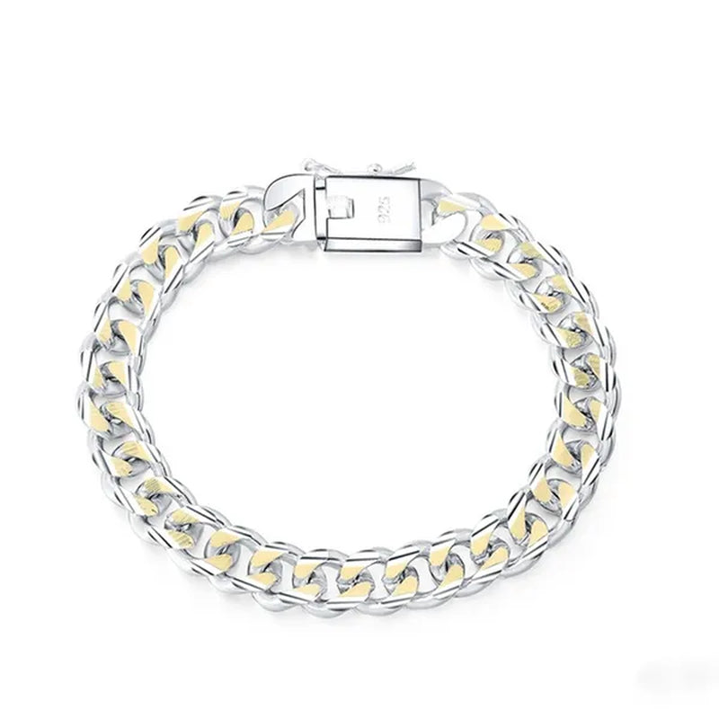 925 Silver Gold Two-color Personality Men's 10M Side Chain Bracelet Jewelry Gift