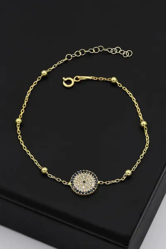 Women Evil Eye Beaded Chain Model Gold Gilded Silver Bracelet