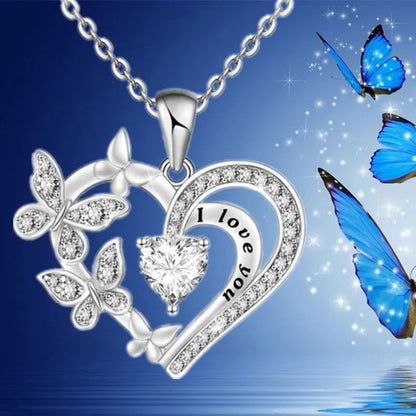 Exquisite Fashion Creative Women's Butterfly Necklace Crystal Butterfly Jewelry Love Pendant Butterfly Necklace Women's Wedding Jewelry Birthday Party Anniversary Gift Jewelry