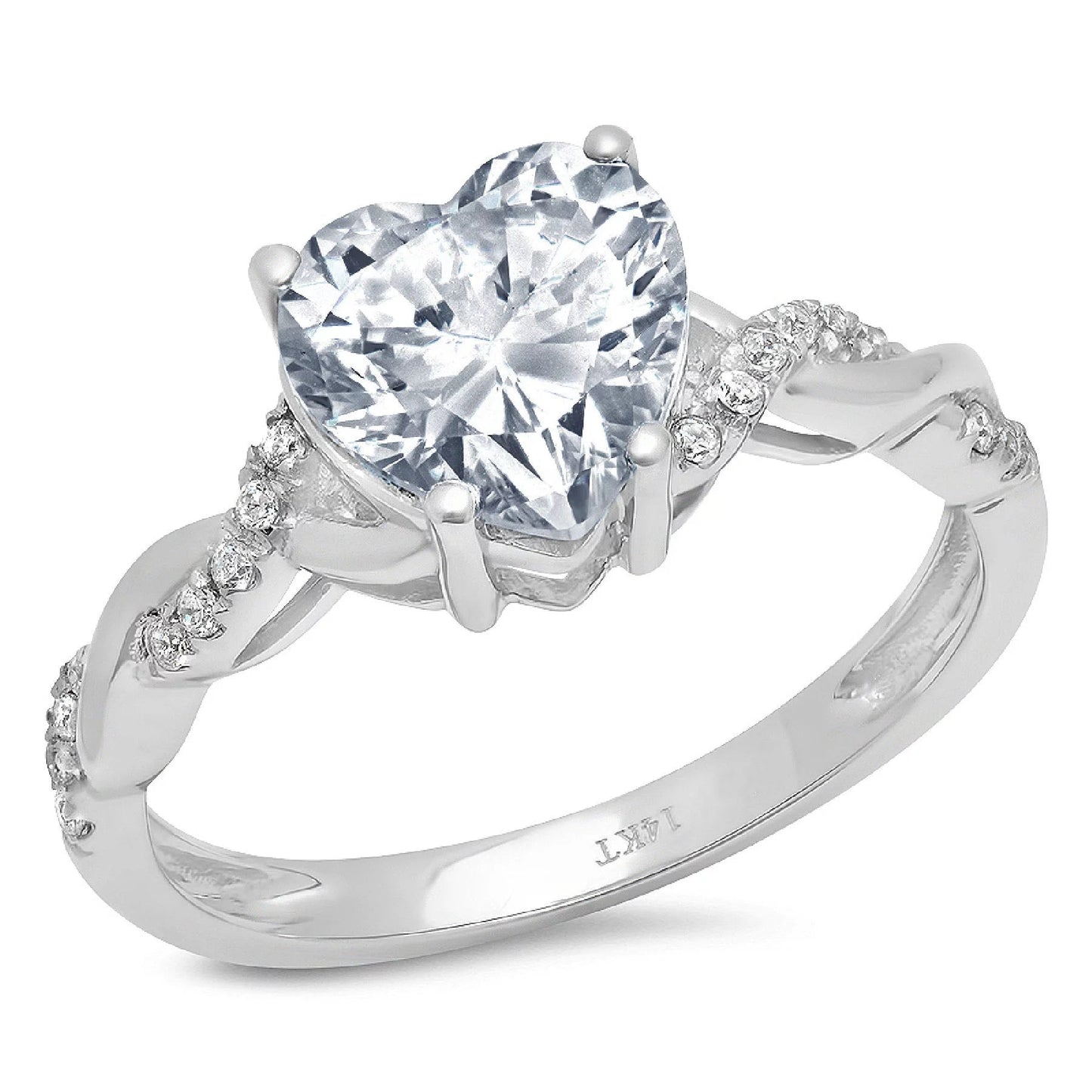 2.1 Ct Brilliant Heart Cut Simulated Blue Diamond 14K White Gold Solitaire with Accents Engagement Ring SZ 10
