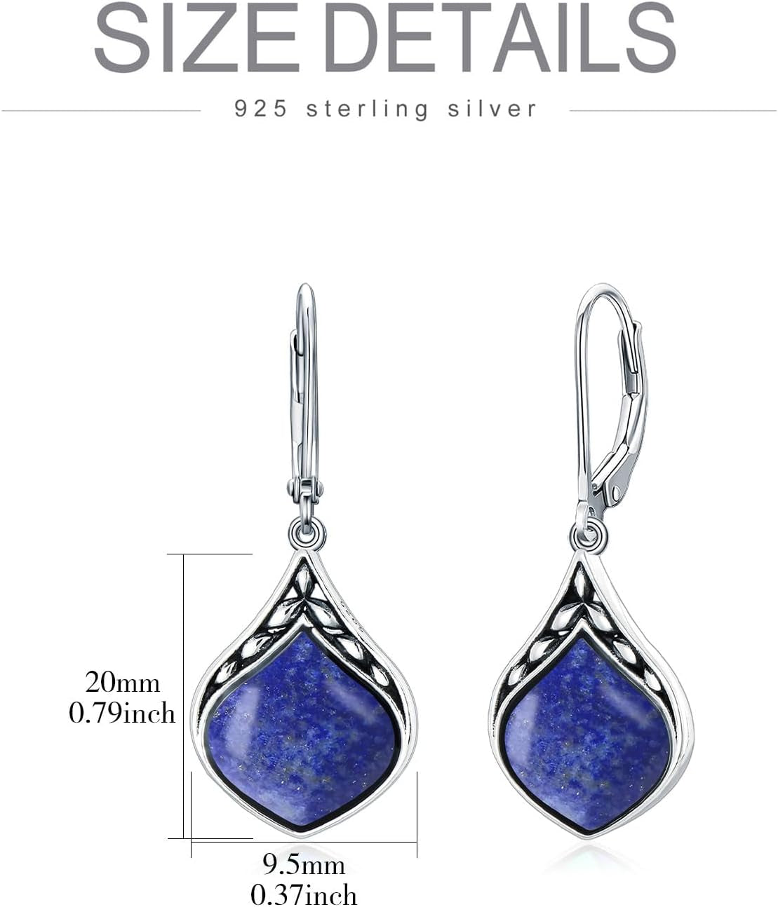 Teardrop Earrings 925 Sterling Silver Vintage Irish Celtic Natural Gemstone Dangle Earrings Jewelry Gifts for Women Her Mom