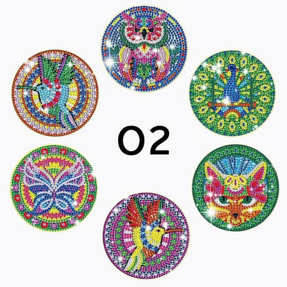 6Pcs/Set DIY Diamond Painting Coasters Kit Diamond Art Coasters Gemstone Cupmat for Beginners Adults & Kids Art Craft Supplies