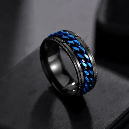 Fashion Punk Stainless Steel 8Mm Rings for Men Chain Rings Biker Grooved Edge, Size 5-13