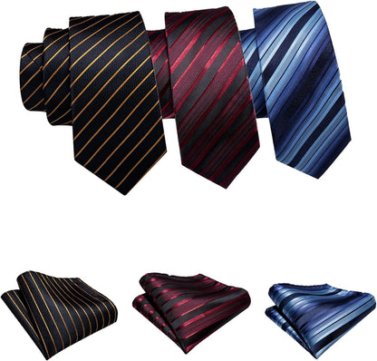 6 PCS Men Ties Set Silk Business Fashion Woven Necktie Handkerchief Cufflinks Paisley Stripe Wedding Party