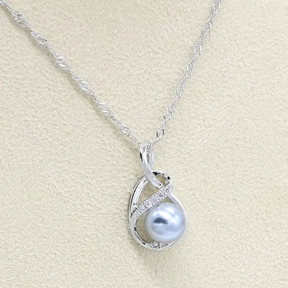 1/4Pcs Women Wedding Jewelry Set Gray Pearl Silver Color Bracelet Earring Necklace Pendant Ring Birthday Gift