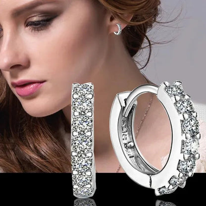 925 Sterling Silver Crystal Circle Earring For Women Making Jewelry Gift Wedding Party Engagement E024
