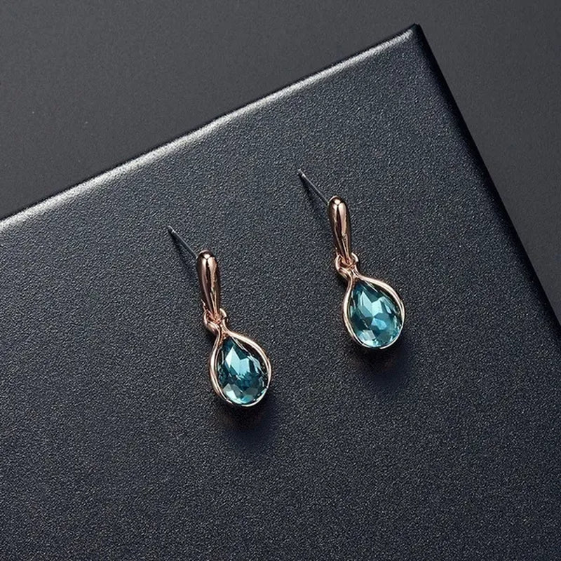 3PCS / Set New Luxury Design Luxury Wedding Pendant Earrings Rose Gold Green Blue Gem Necklace Earring Crystal Pendant Set Jewellery Set