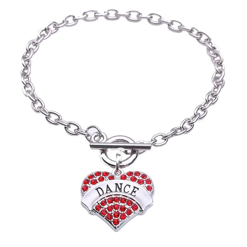 Dance Pave Heart Toggle Charm Bracelet Crystal Silver Hearts DANCE Art Lobster Claw Bracelets