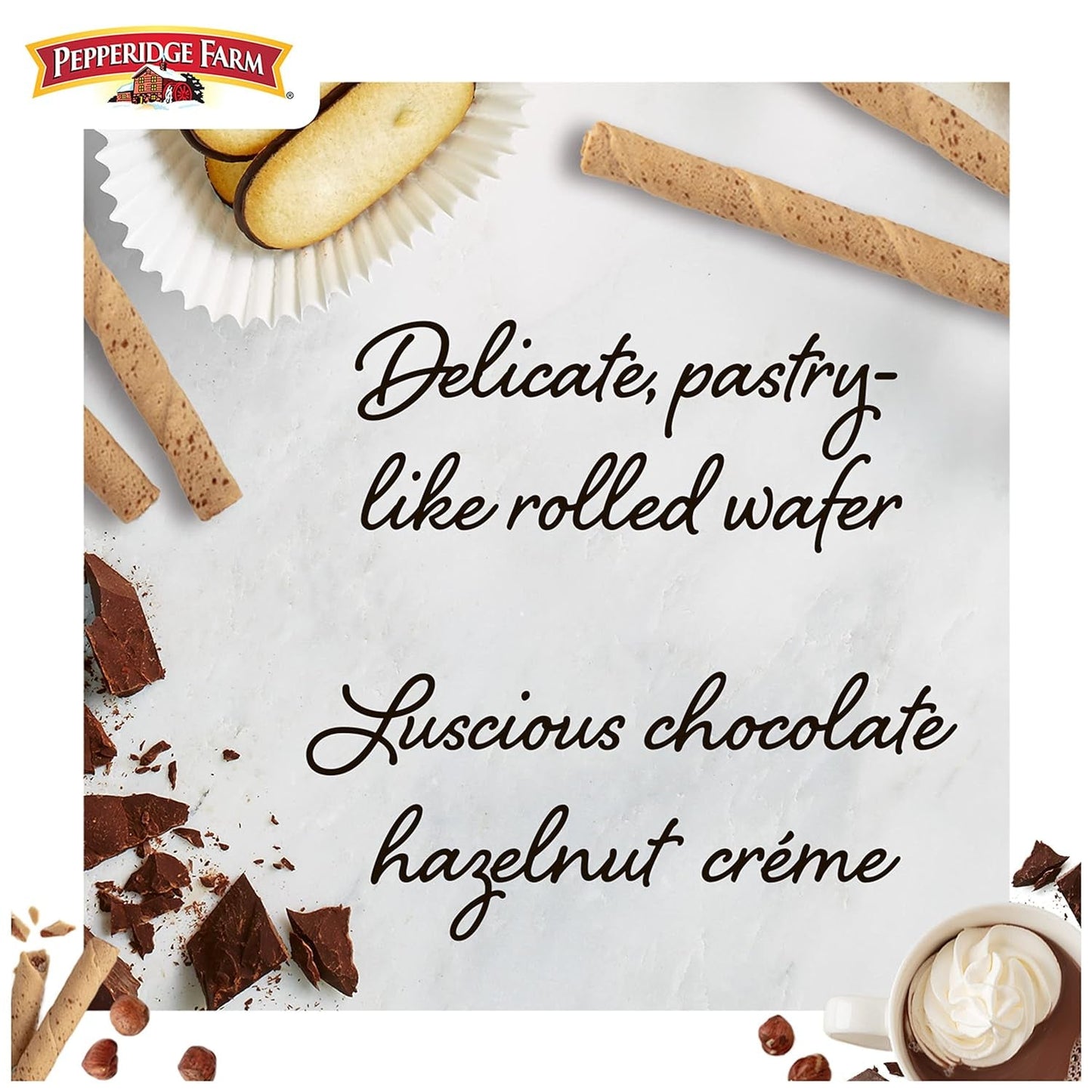 Pirouette Cookies, Chocolate Hazelnut Créme Filled Wafers, 13.5 Oz Tin