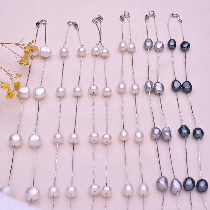 Real Pure 925 Sterling Silver Chain Necklace For Women Party Gift Natural Baroque Black Pearl Necklace Fine Jewelry Wholesale