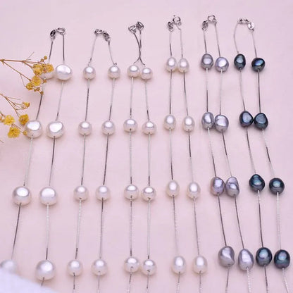 Real Pure 925 Sterling Silver Chain Necklace For Women Party Gift Natural Baroque Black Pearl Necklace Fine Jewelry Wholesale