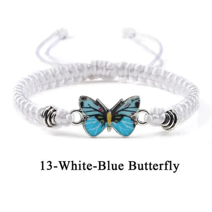2022 Hot Adjustable Braided String Bracelet for Women Grey Butterfly Pendant Handmade Charm Bangles Fashion Girl Jewelry