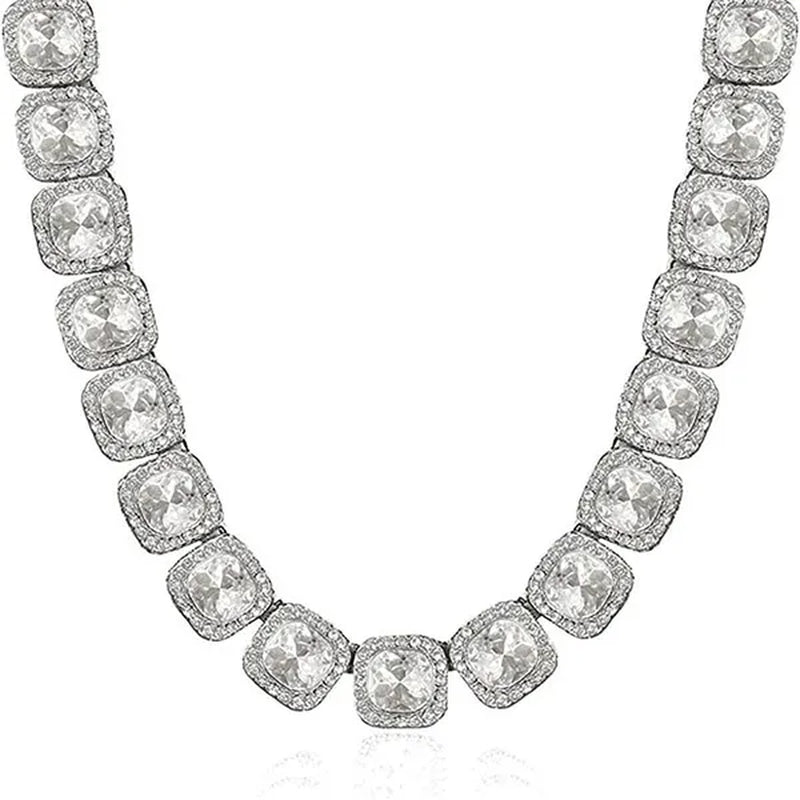 12mm Iced Out Square Tennis Chain Necklace,Diamond Cuban Link Necklace Hip Hop Jewelry with For Men Women Charm Jewelry