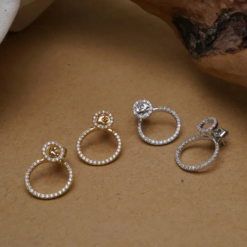 Zircon Front And Back Circle Stud Earrings For Women New Jewelry Delicate Earings