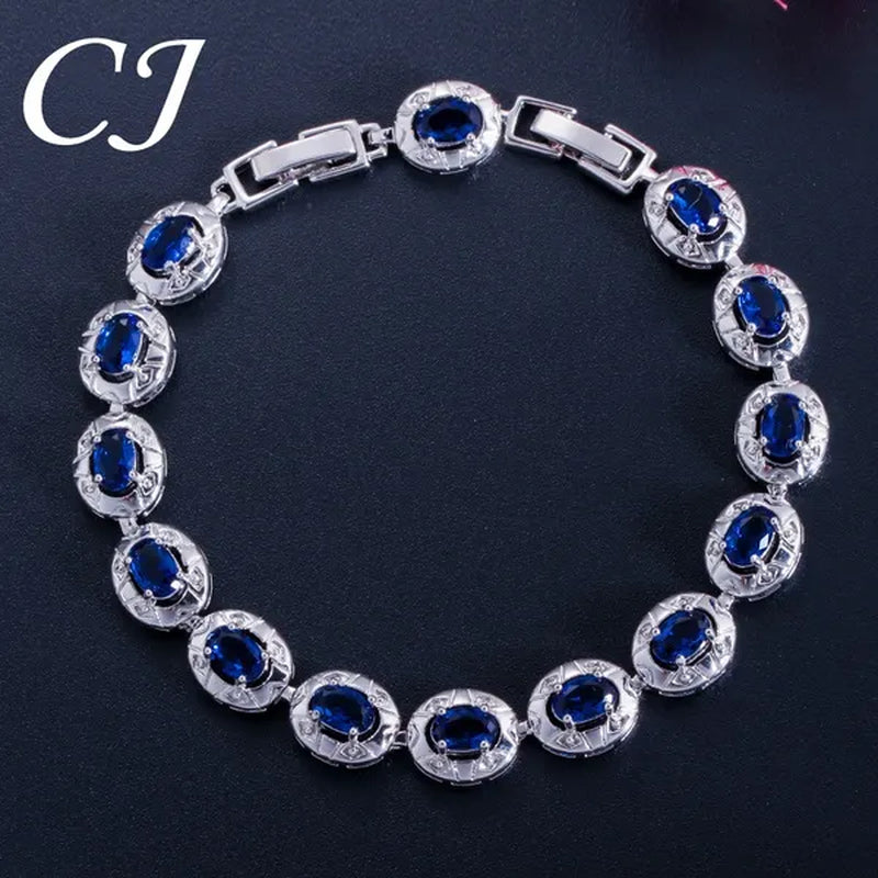 CANDICE Silver Plated Link Chain Bracelets Round Green Crystal Fashion Jewelry For Lady（Extended Clasp）