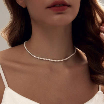 Tennis Necklace for Women, 18K Gold/Silver Plated Rhinestone Choker Necklaces Dainty Zirconia Cut Faux Diamond Chain Wedding Jewelry for Women