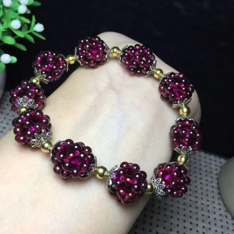 1PC Natural Garnet Bracelet Women 3mm Lucky Ball Bracelet Jewelry Gift Women Bangles