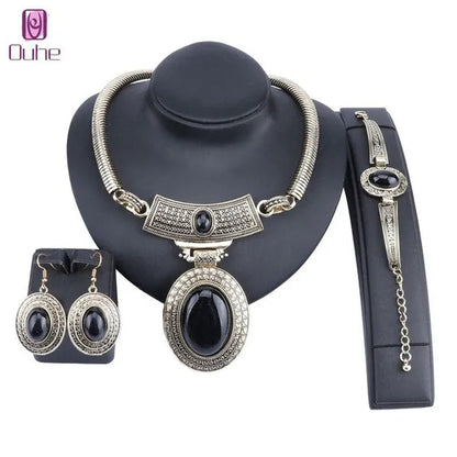 Vintage Dubai Retro Gold Big Turquoise Jewelry Sets Nigerian Wedding Costume Necklace Bracelet Earring Party Gift