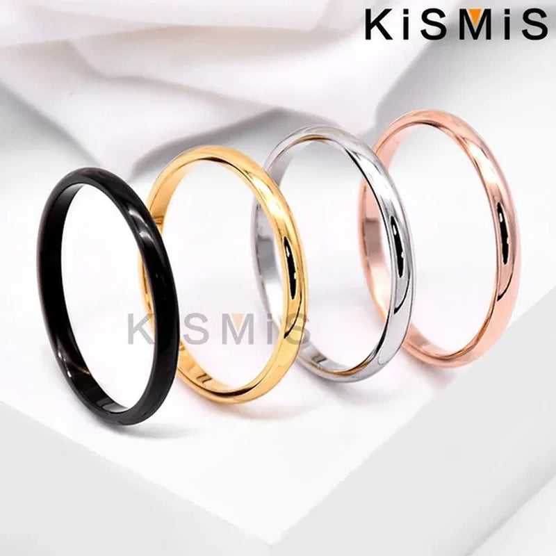 Titanium Steel Stackable Ring 2MM Plain Dome High Polished Wedding Band Women Men Comfort Fit Classic Couple Rings Kismis Accessories for Daily Wear, Engagement, Promise, Anniversary - Black/Silver/Gold/Rose Gold, Size 3-12 ( 1PC )