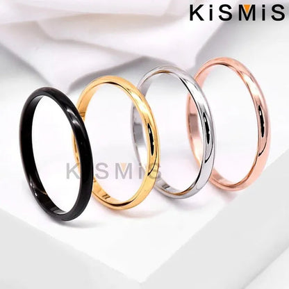 Titanium Steel Stackable Ring 2MM Plain Dome High Polished Wedding Band Women Men Comfort Fit Classic Couple Rings Kismis Accessories for Daily Wear, Engagement, Promise, Anniversary - Black/Silver/Gold/Rose Gold, Size 3-12 ( 1PC )
