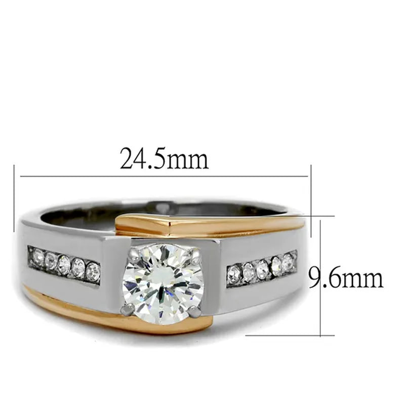 Men'S 1.33 Ct round Cut Simulated Diamond Two Toned Stainless Steel Ring Size 6-13