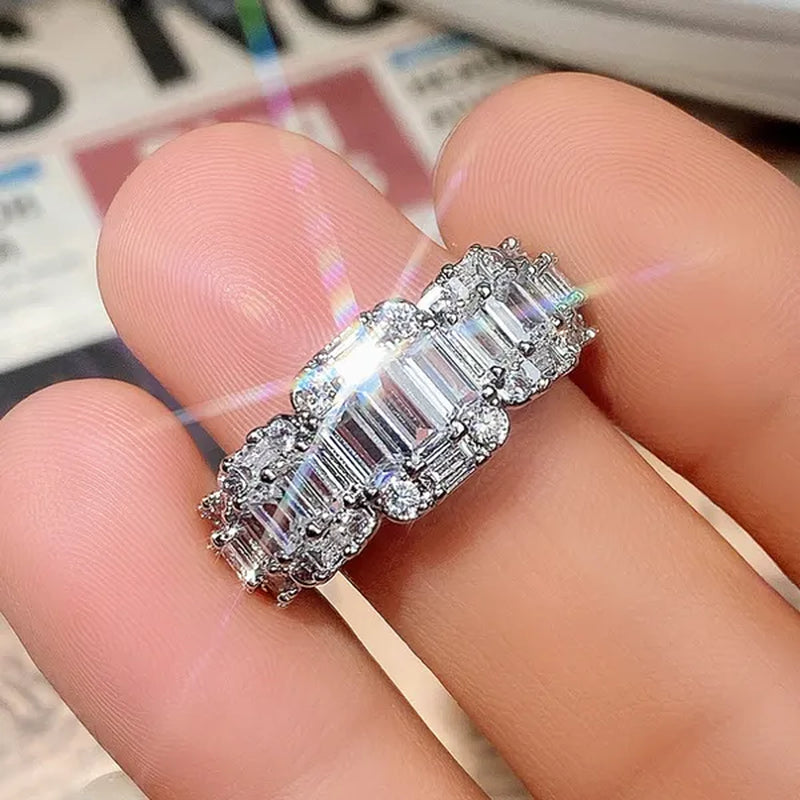925 Sterling Silver Claw Setting  Square Cut AAA Zircon and Diamond Rings for Women Engagement Party Fashion Accessories