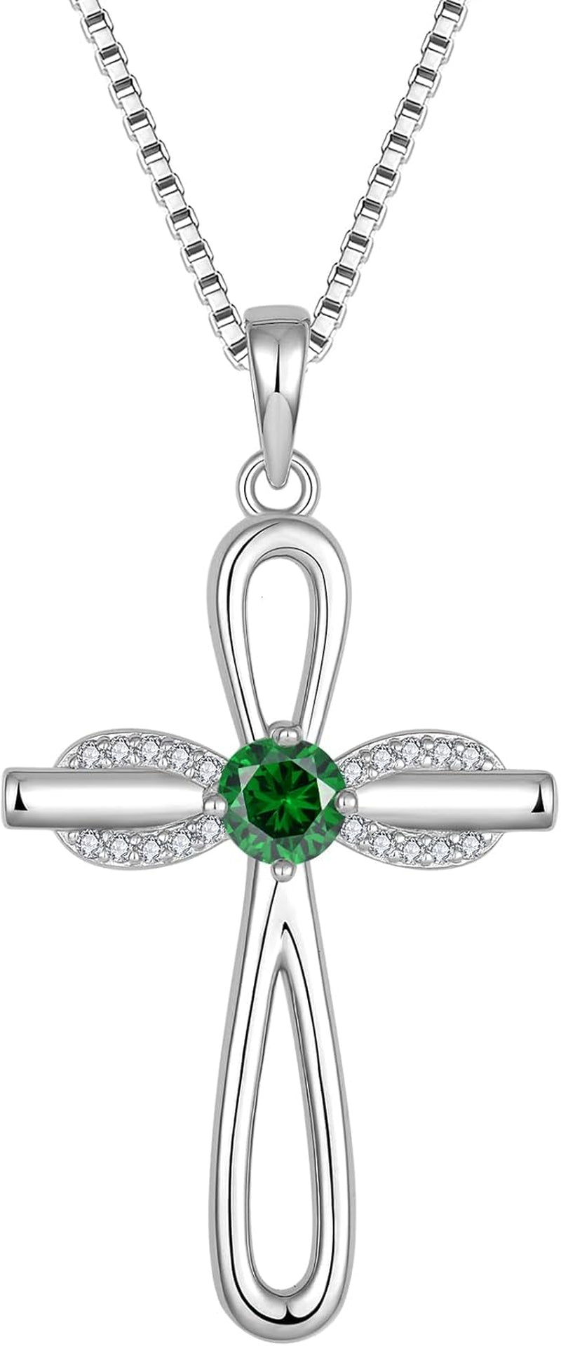Infinity Cross Necklace 925 Sterling Silver Religious Pendant Birthstone Jewelry Gifts for Women