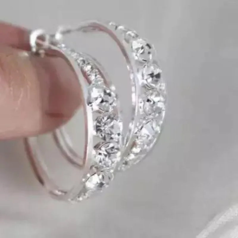 European and American Fashion Hoop Earrings Women'S Earrings Micro-Inlaid White Zircon Delicate Earrings Romantic Valentine'S Day Gift Engagement Earrings Wedding Earrings Anniversary Women'S Jewelry