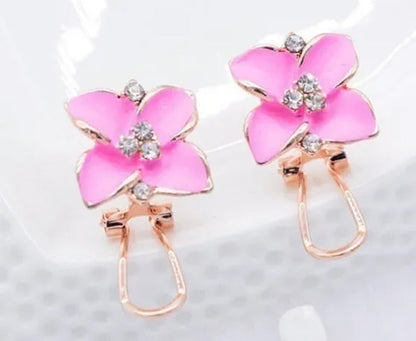 18K Gold Plated White Crystal Colorful Enamel Leaves Flower Omega Back Earrings Stud Earrings for Women Ladies Girls Jewelry
