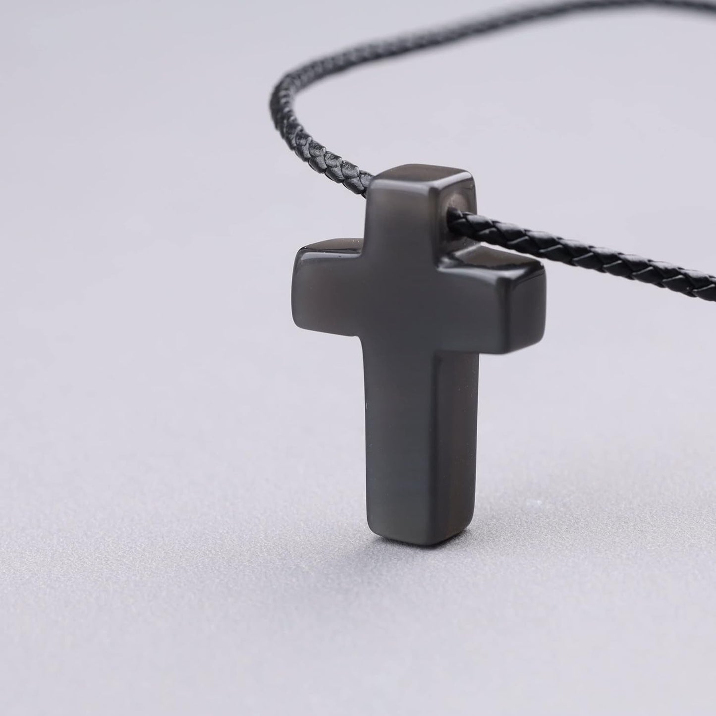 Religious Jewelry Obsidian Stone Cross Pendant Necklace