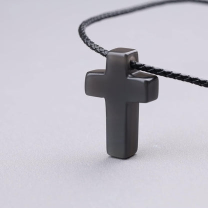 Religious Jewelry Obsidian Stone Cross Pendant Necklace