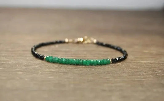Emerald and Black Spinel Bracelet Emerald Jewelry Beaded Bracelet