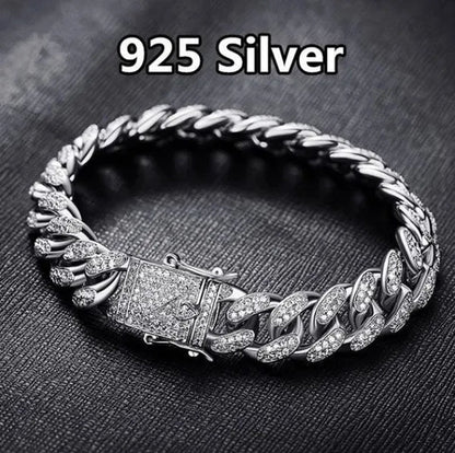 Christmas Mens Womens Diamond 925 Silver Plated Bracelet  Hiphop &Curb Cuban Bracelets