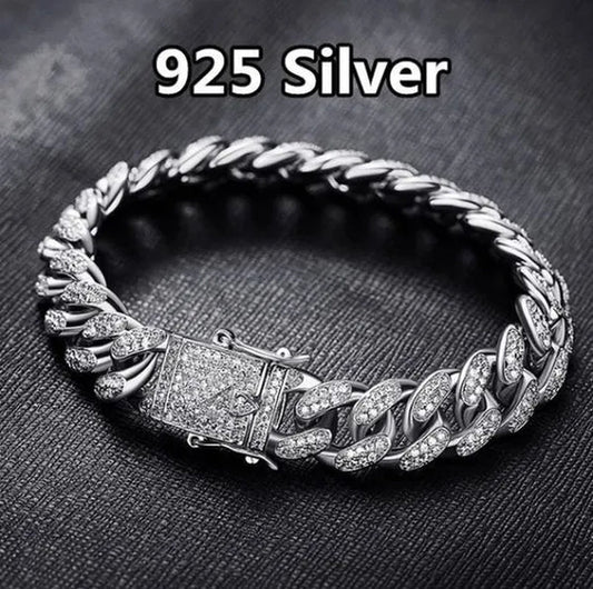 Christmas Mens Womens Diamond 925 Silver Plated Bracelet  Hiphop &Curb Cuban Bracelets