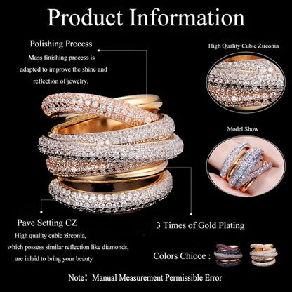 Gloriya Luxury Indian Yellow Gold Plated Women Statement Jewelry Micro Pave African Tiny AAA Cubic Zirconia Wedding Party Large Finger Ring for Ladies