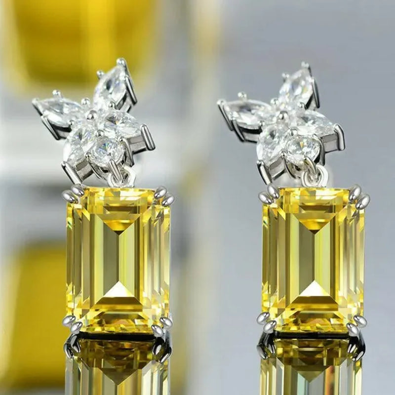 1 Pair Yellow Crystal Earrings Citrine Drop Earrings for Women Bridal Wedding Party Jewelry Valentine'S Day Gift