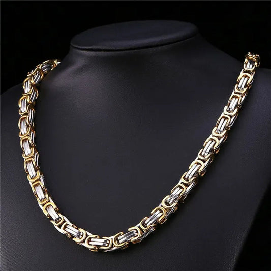 Men‘s Fashion Necklace Stainless Steel Silver Gold Box Byzantine Chain Necklace 18inch-26inch