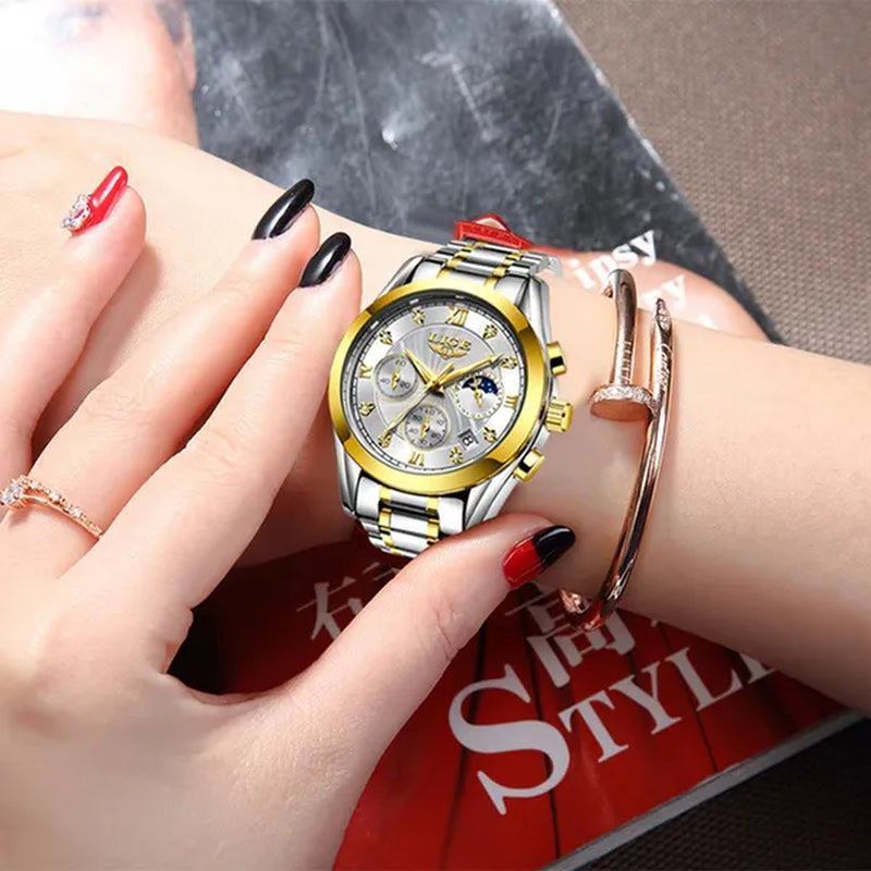 LIGE 2020 New Gold Watch Women Watches Ladies Creative Steel Women's Bracelet Watches Female Waterproof Clock Relogio Feminino