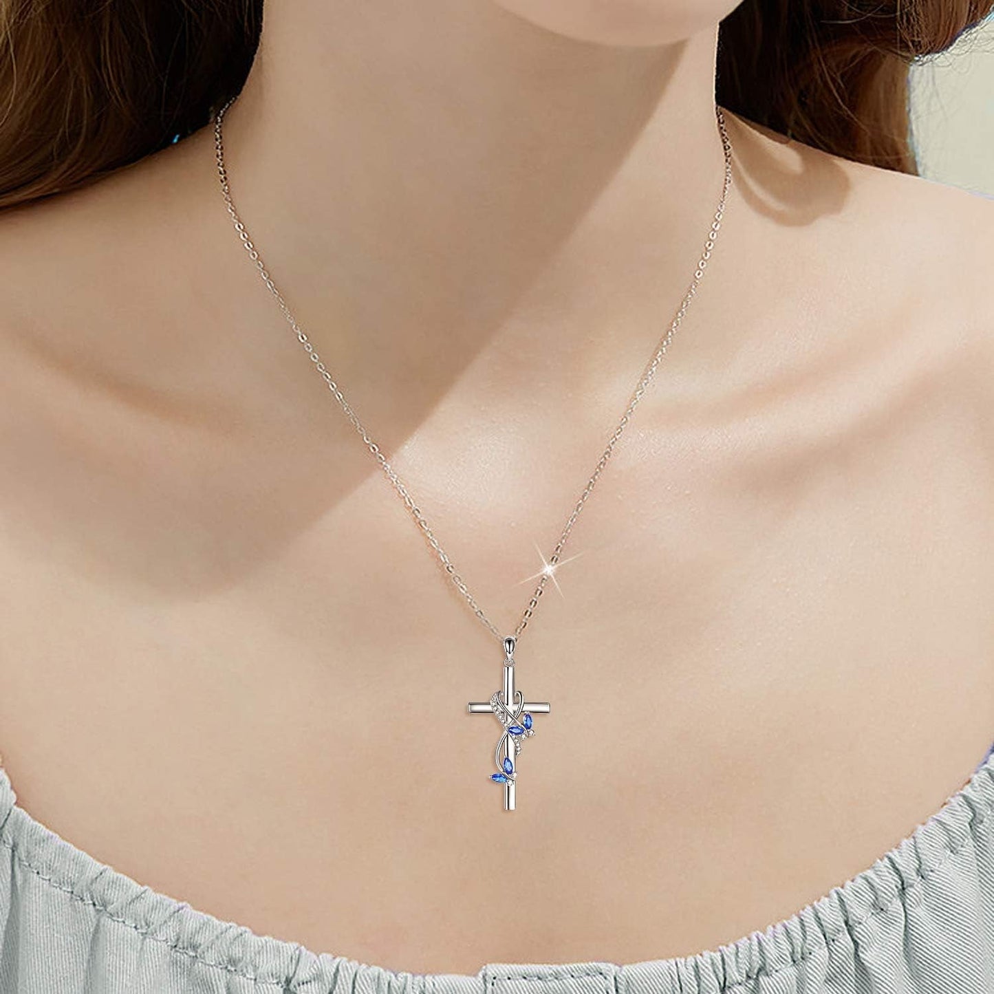 Butterfly Cross Necklace 925 Sterling Silver Cross Pendant Necklace for Women Girls Butterfly Jewelry Gifts