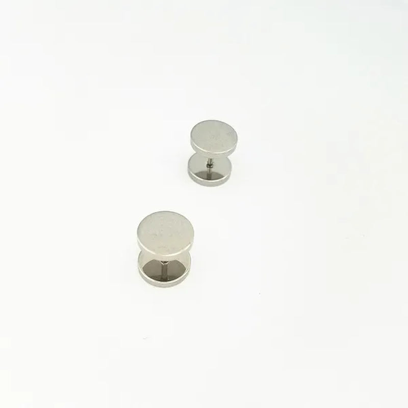 Punk Style Medical Titanium Black Silver round Barbell Stud Earrings Women Men'S Gothic Jewelry Rock Piercing Earring 1 Pair