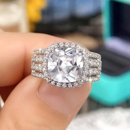 Bridal Wedding Band Ring Jewelry Micro Pave Diamond 4 Claw Setting White Sapphire Rings for Women Proposal Gift