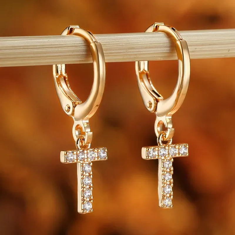 1 Pair 14K Gold Filled Cute Initial A-Z Letter Earrings CZ Zircon Diamond Gold Small Hoop Earings for Women Alphabet Fashion Jewellery