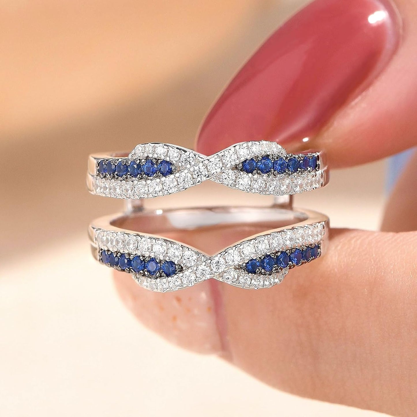 SHELOVES Blue Sapphire White CZ Ring Enhancer for Engagement Rings Infinity Wrap Guard 925 Sterling Silver 5-10