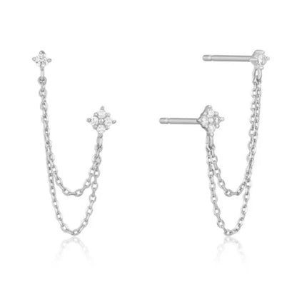 Double Ear Piercing Diamond Stud Earrings Chain Earrings for Women Wedding Party Fashion Temperament Jewelry Gift