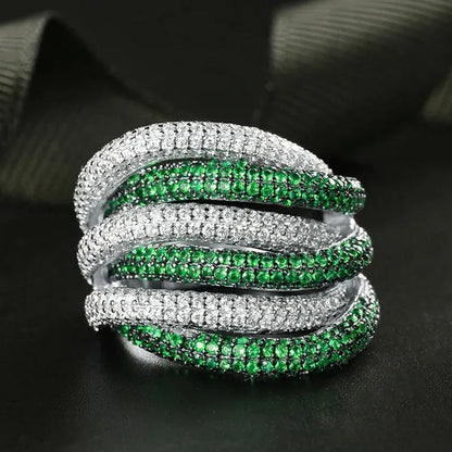 Luxury Silver Natural Gemstones Emerald Twist Rings Birthstone Engagement Rings Wedding Anniversary Bride Women Ring Size 6 7 8 9 10