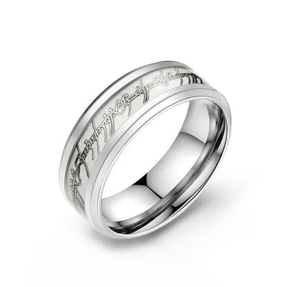 New Stainless Steel Glow in the Dark Lord of Ring for Men Blue Yellow Luminous Wedding Ring Male Jewelry Gift 8Mm