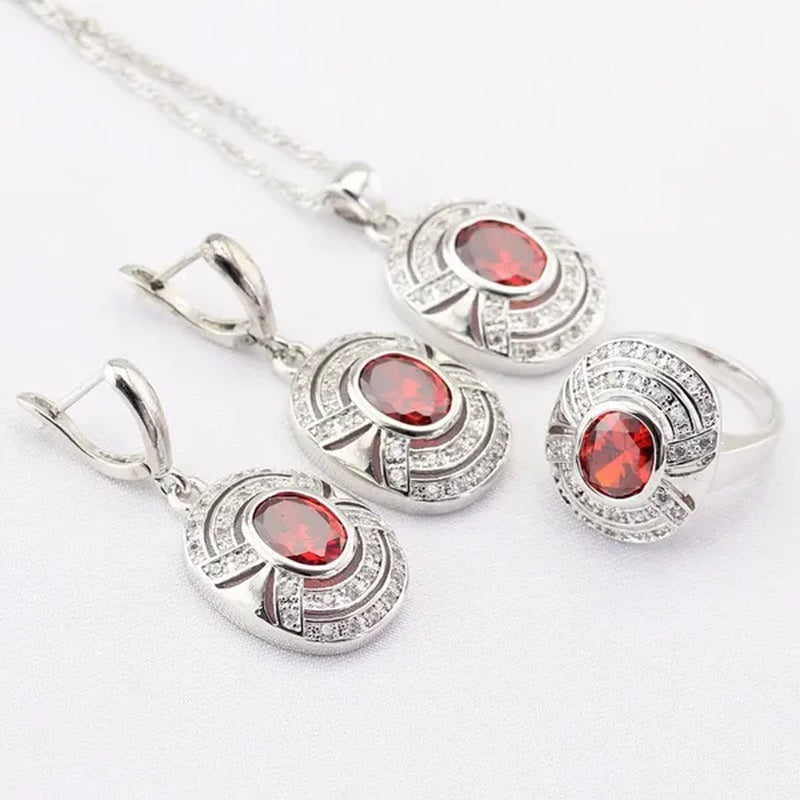 Blue Zircon White Zircon Silver Jewelry Sets for Women  Silver  Necklace and Pendant Rings Drop Earrings