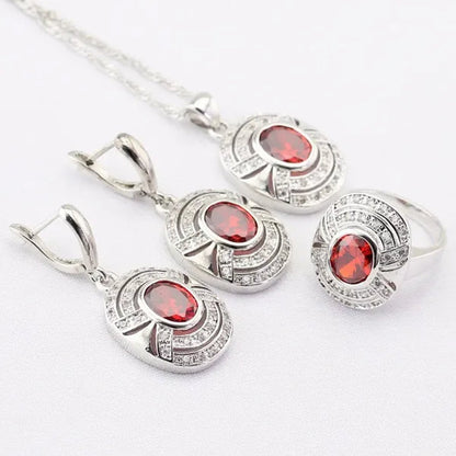 Blue Zircon White Zircon Silver Jewelry Sets for Women  Silver  Necklace and Pendant Rings Drop Earrings