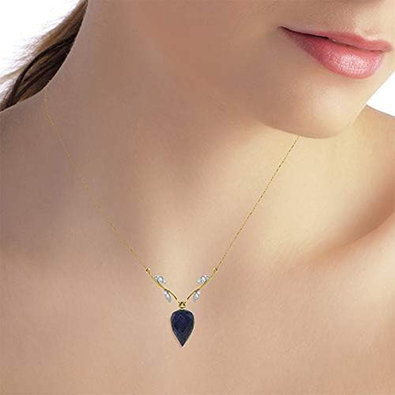 14K Solid Gold Necklace with Diamonds and Briolette Sapphire
