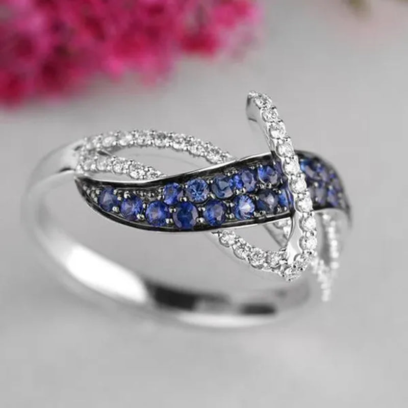 Women's Fashion Rings Exquisite silver-plated Blue Gemstone Ring Noble Women Diamond Engagement Wedding Birthday Cocktail Ring Beautiful Charming Valentine's Day Gift Proposal  Ring size 5-11